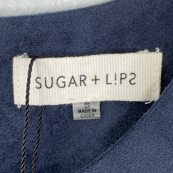 NWT Sugar + Lips Navy Faux Suede Dress Pewter Grommet Hem Fit & Flair Size Small - Picture 6 of 16